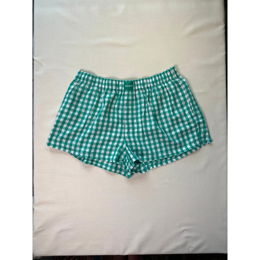 Joyspun Green Gingham Plaid Pajama Boxer Shorts Comfort Lounge Sleepwear Pockets